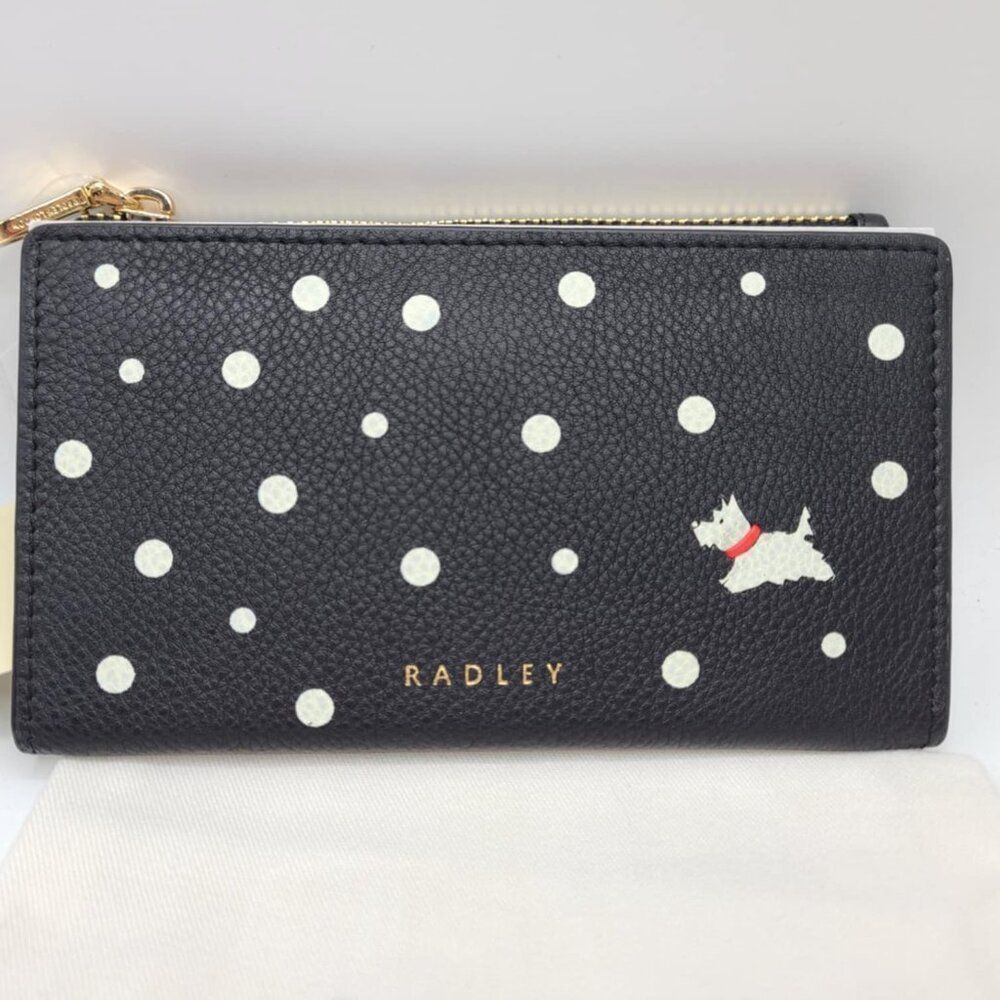 Radley London Leather Spotty Medium Ziptop Wallet Black White NEW! NWT!